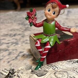 Festive Elf Ornament with Red and Green Accents